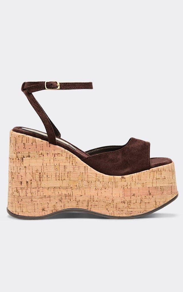 EGO Jenni Ankle Strap Cork Platform Wedge Heel In Brown Faux Suede, Women's Size UK 3 - 2