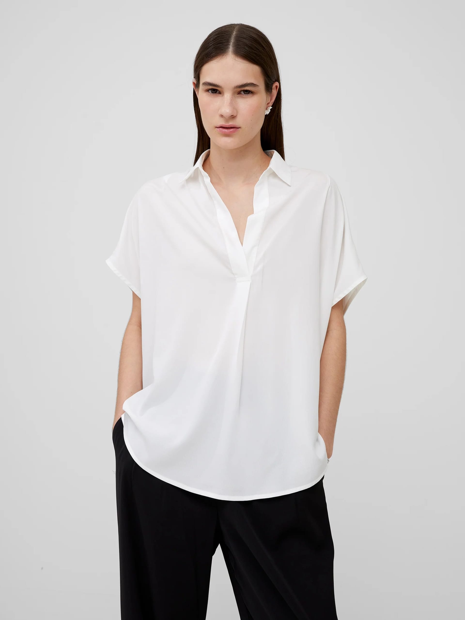 French Connection White Crepe Popover Shirt