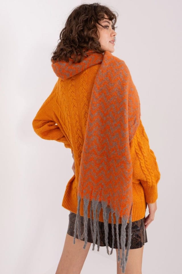 Love Lace Love Lace Women's Autumn Winter Geometric Pattern Polyester Long Scarf with Fringe in Orange - 2