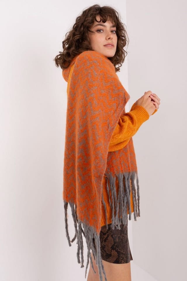 Love Lace Love Lace Women's Autumn Winter Geometric Pattern Polyester Long Scarf with Fringe in Orange - 3