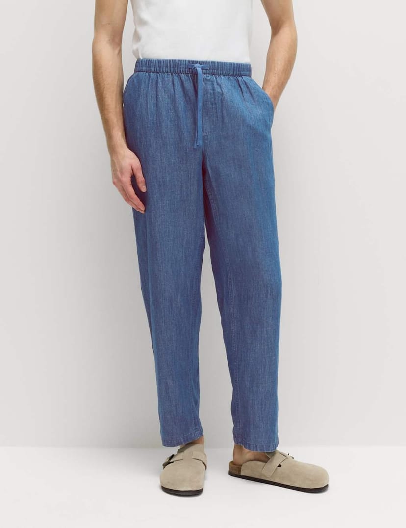 Marks & Spencer M&S Loose Fit Linen Blend Elasticated Waist Trousers Denim - 1