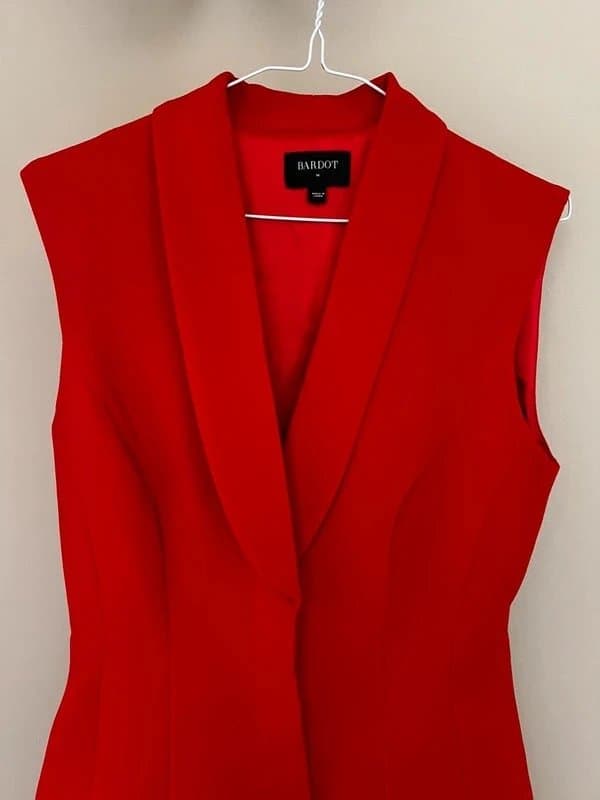 ASOS Red structured mini blazer dress, plunge neck line, size medium