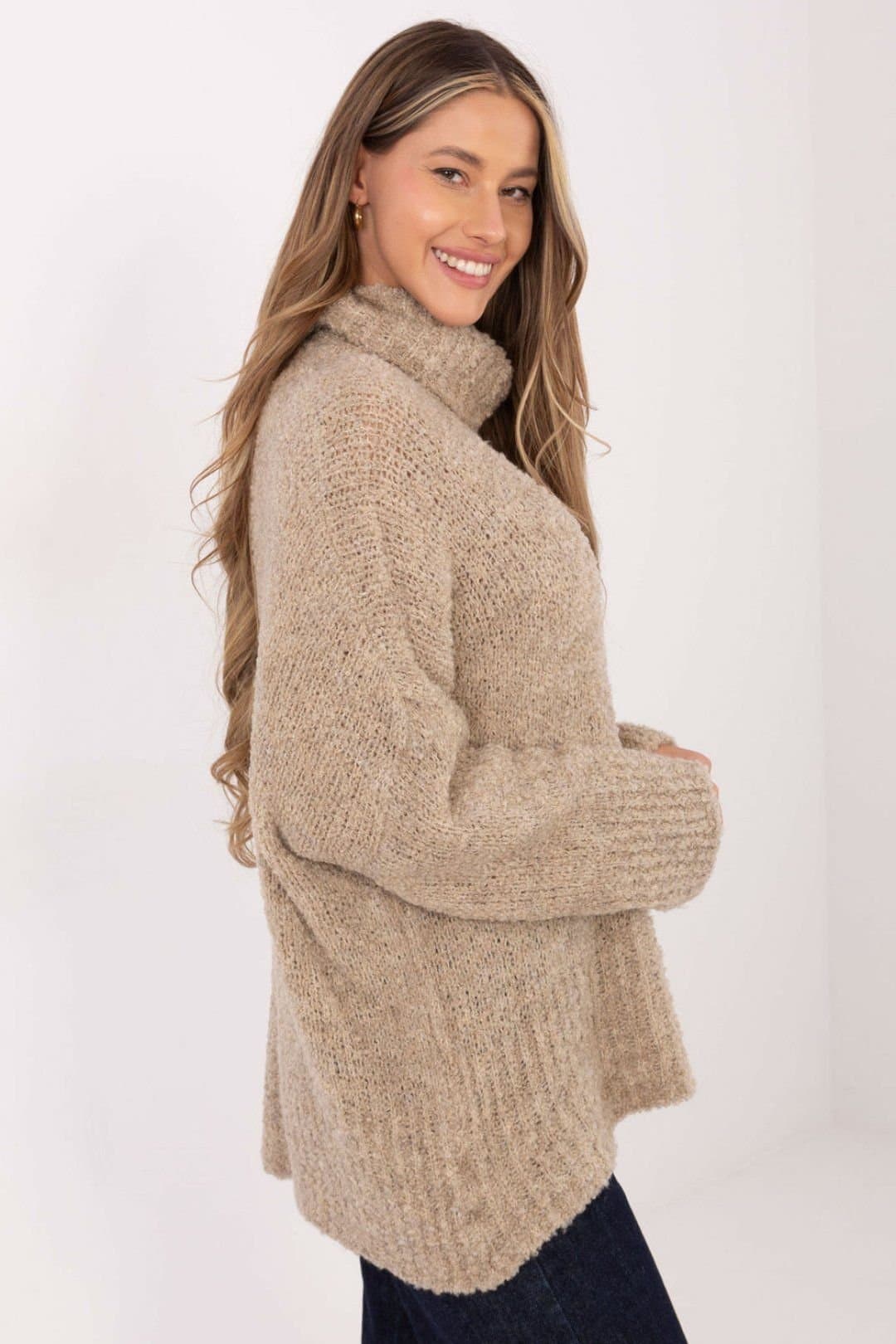 Love Lace Love Lace Beige Boucle Turtleneck Sweater