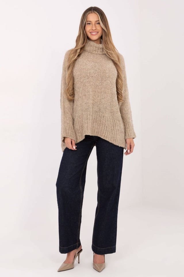 Love Lace Love Lace Women's Boucle Turtleneck Sweater Long Sleeve in Beige - 2