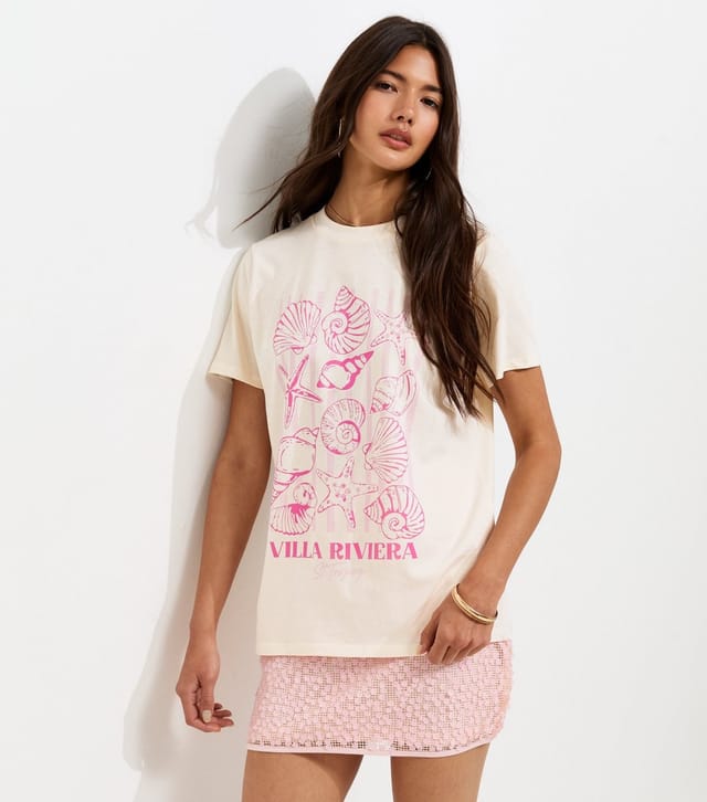 New Look Women's Off White Cotton Shell Print T-Shirt New Look - 2