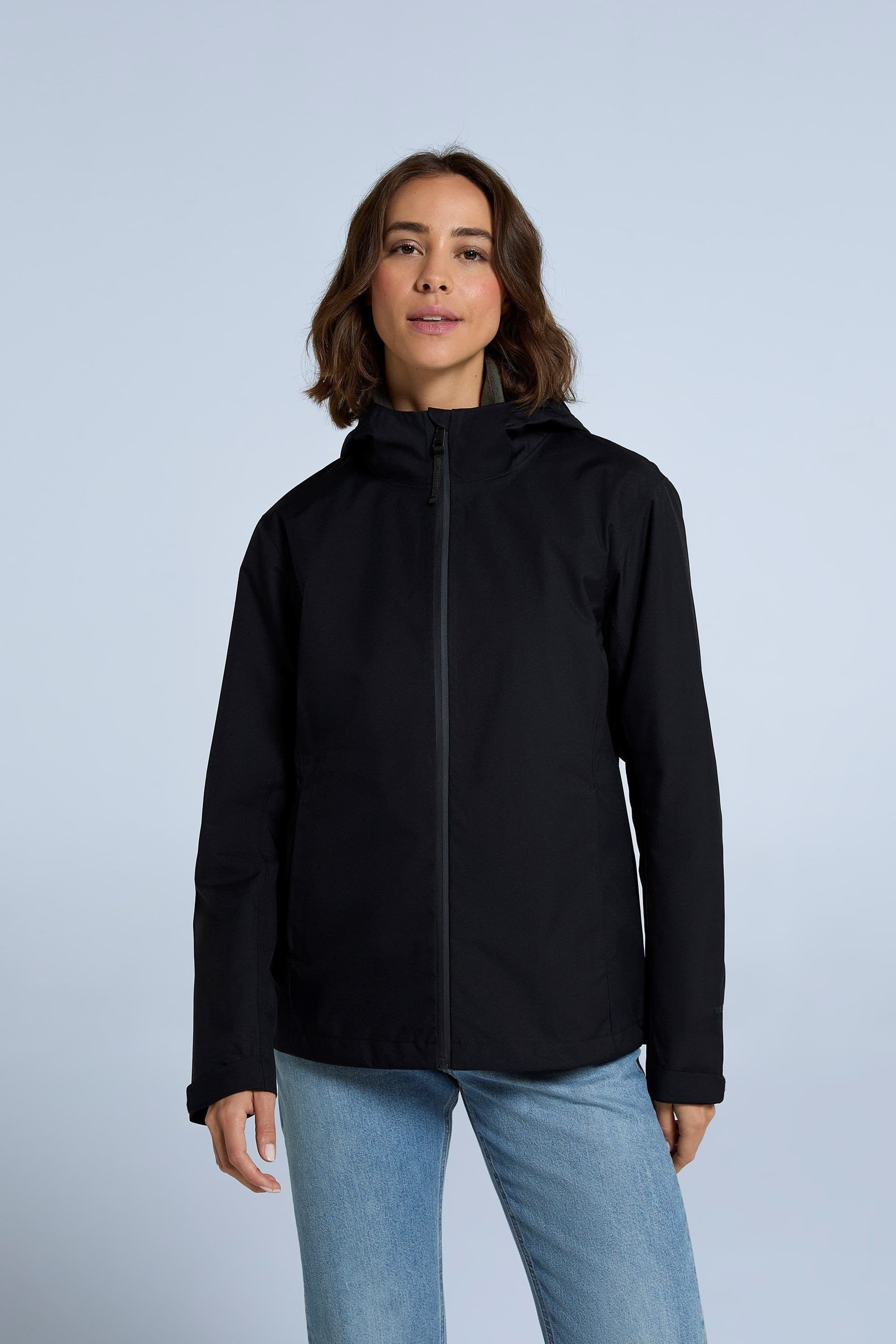 Animal Animal Women's 'Elements' Waterproof Breathable Zipped Pocket Adjustable Hood Jacket in Jet Black