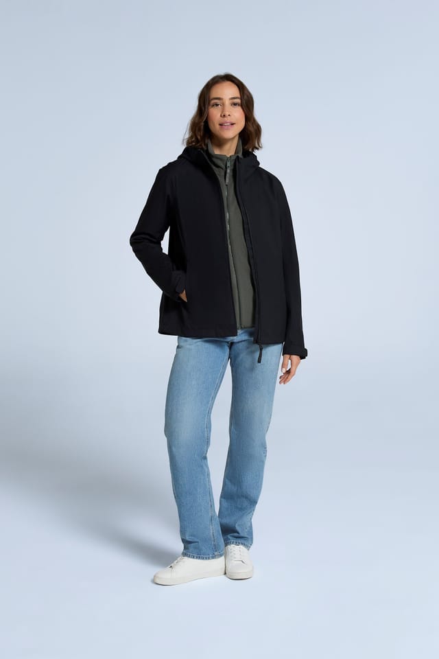 Animal Animal Women's 'Elements' Waterproof Breathable Zipped Pocket Adjustable Hood Jacket in Jet Black - 2