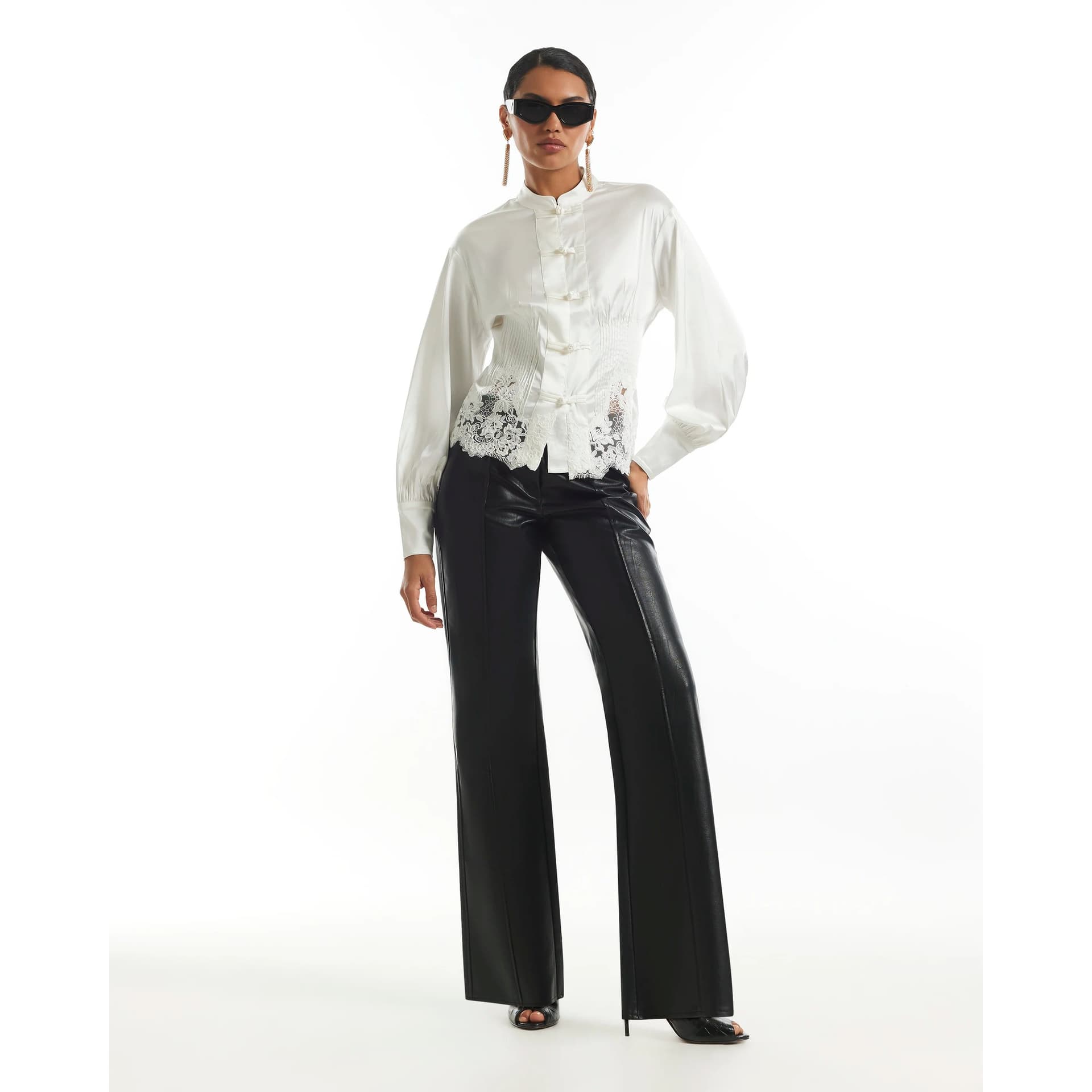River Island River Island Womens Black Faux Leather Washed Low Waist Trousers