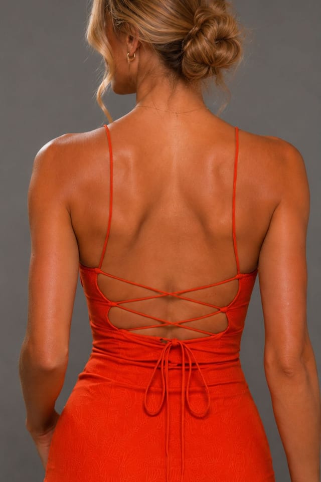 Vesper Vesper Women's Lace Up Back Mini Dress in Orange - 2