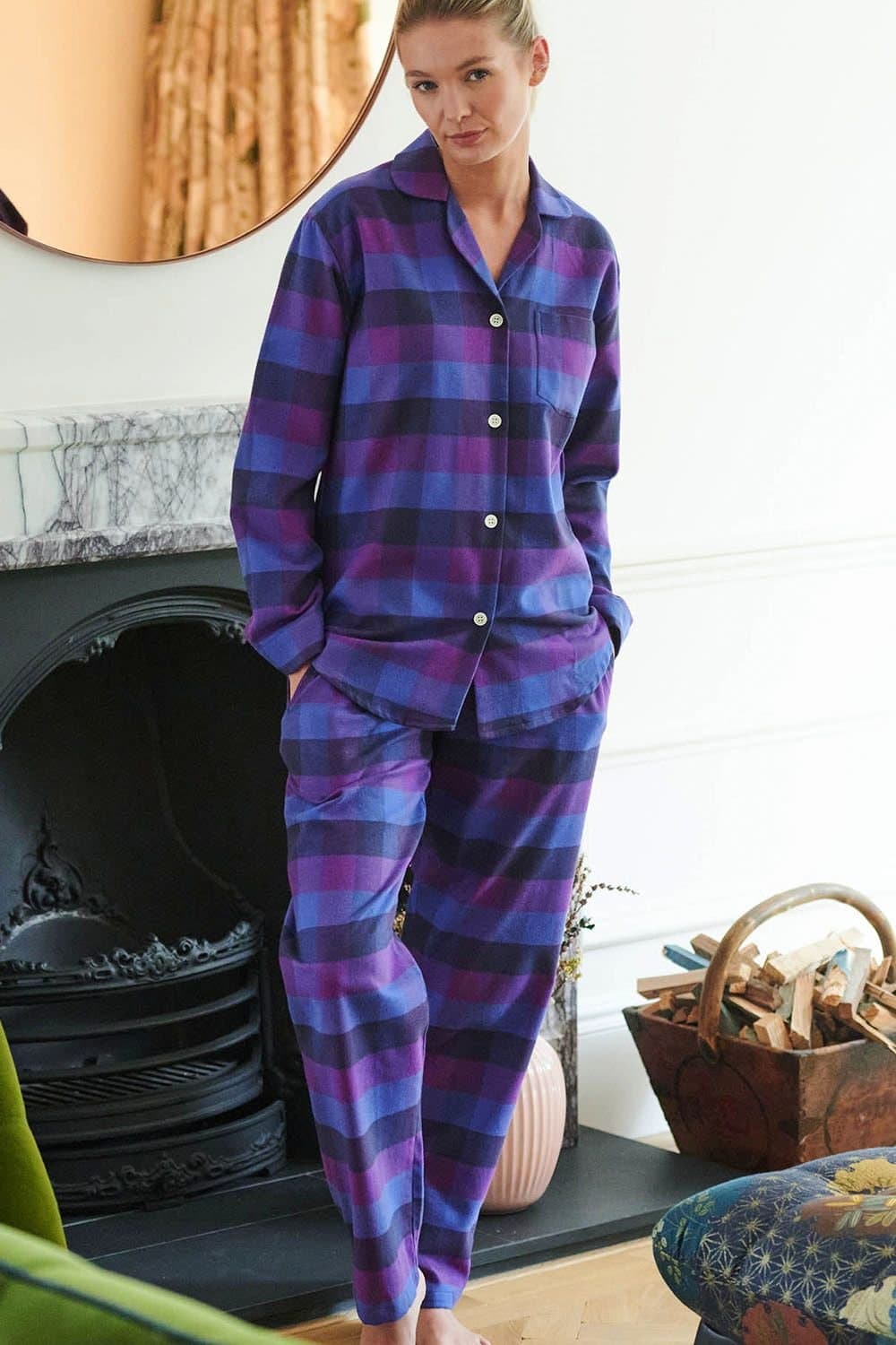 British Boxers British Boxers Women's " Berwick" Check Brushed Cotton Pyjamas in Indigo