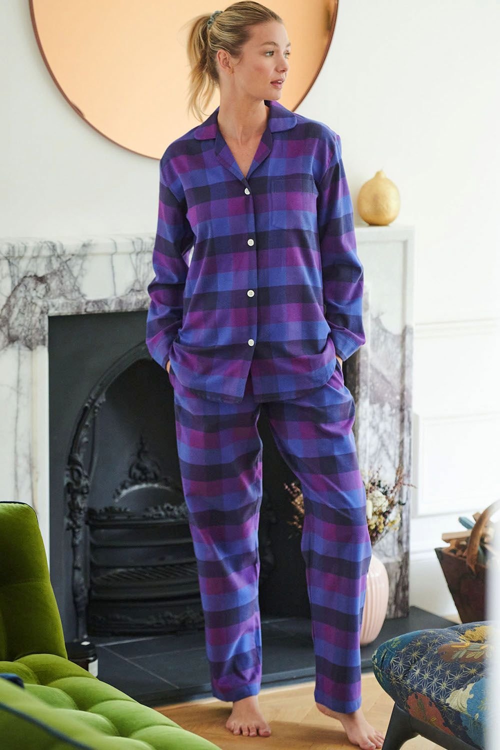 British Boxers British Boxers Women's " Berwick" Check Brushed Cotton Pyjamas in Indigo - 2