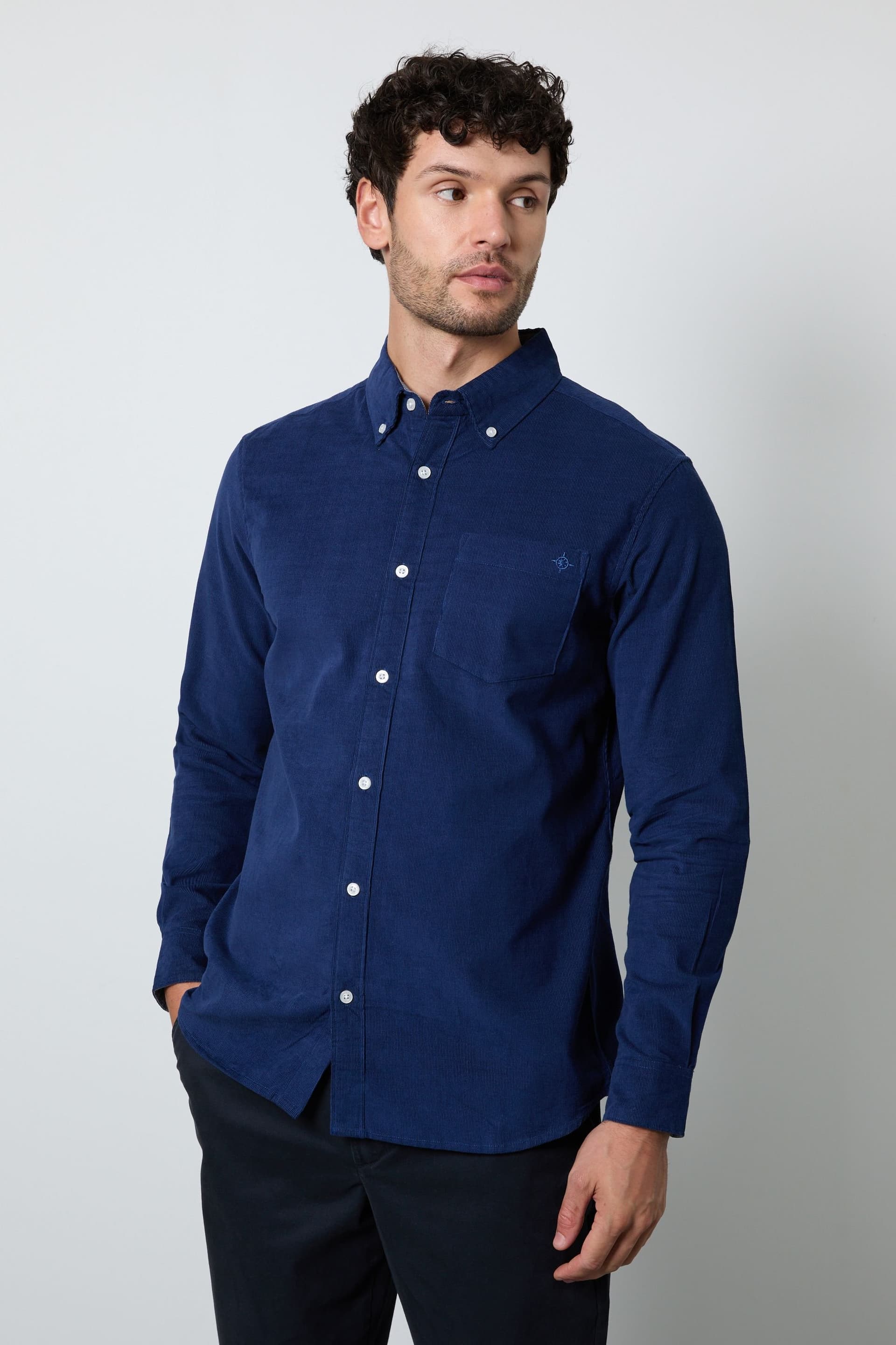 Maine Maine Men's Dark Blue Corduroy Long Sleeve Shirt