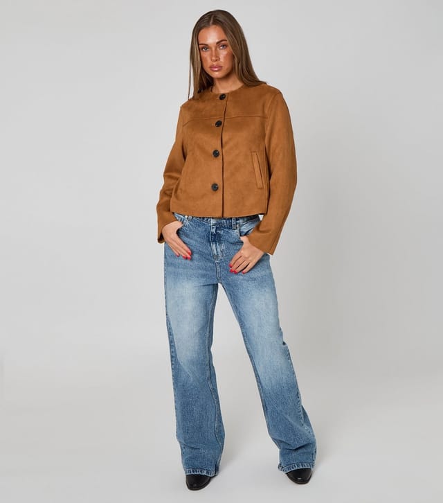 Urban Bliss Women's Tan Cropped Faux Suede Button Front Jacket Urban Bliss New Look - 3