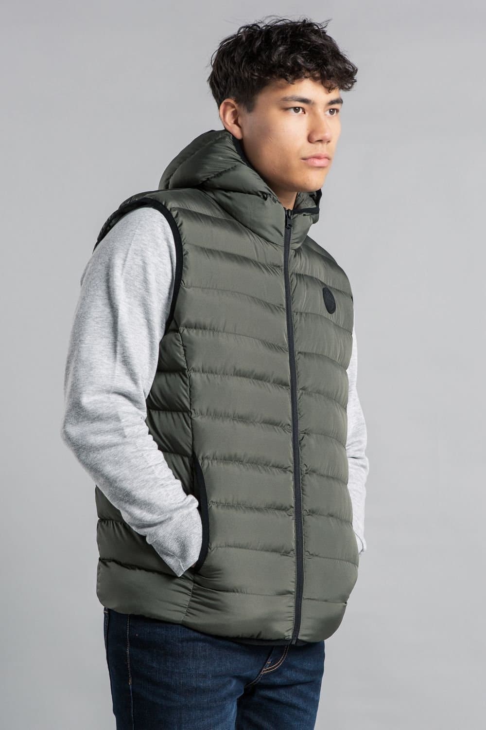 Tokyo Laundry Tokyo Laundry Men's Padded Hooded Gilet with Full Zip in Khaki