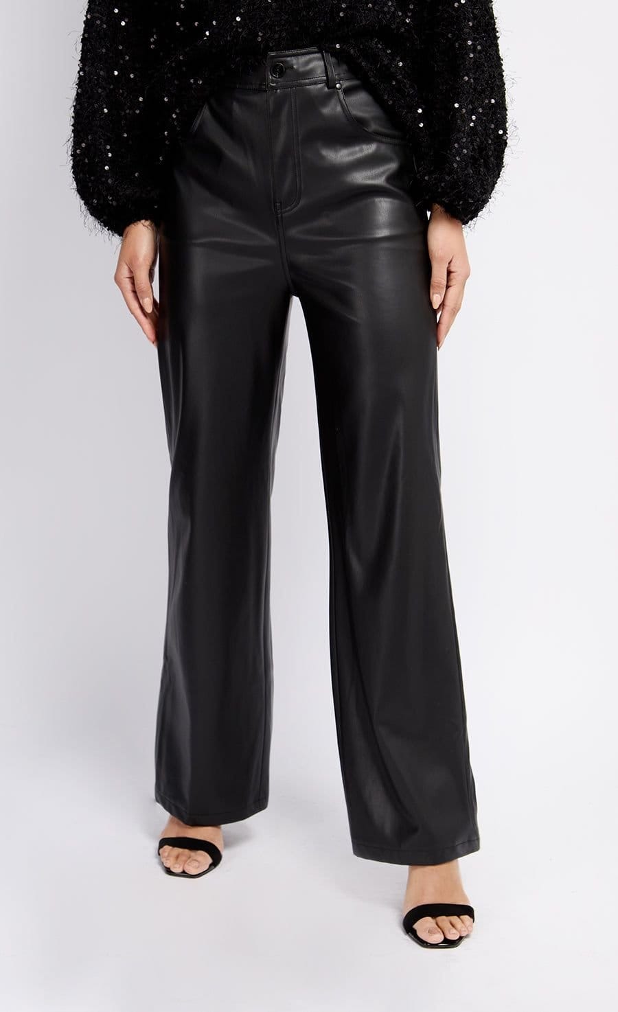 Little Mistress Little Mistress Women's Black PU Trousers - 4