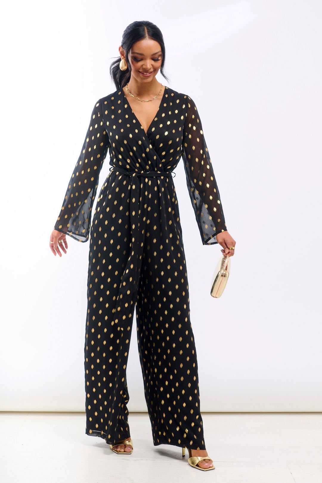 Needs No Label Needs No Label Women's Foil Wrap Jumpsuit in Black - 2