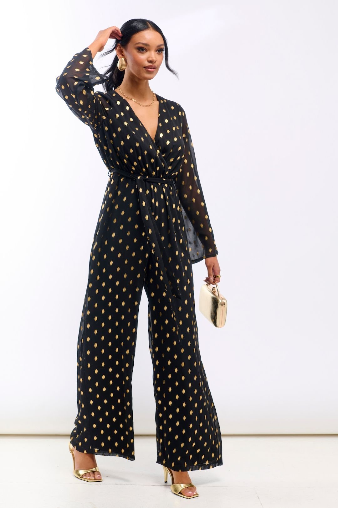 Needs No Label Needs No Label Women's Foil Wrap Jumpsuit in Black - 3