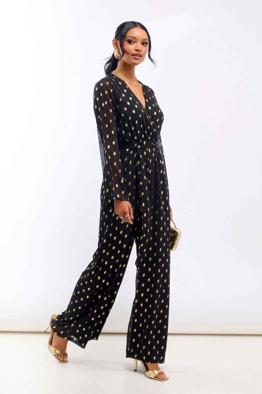 Needs No Label Needs No Label Women's Foil Wrap Jumpsuit in Black - 4