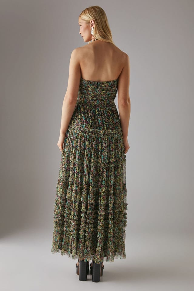 Warehouse Warehouse Women's Tulle Halter Shirred Waist Tier Maxi Dress - 3