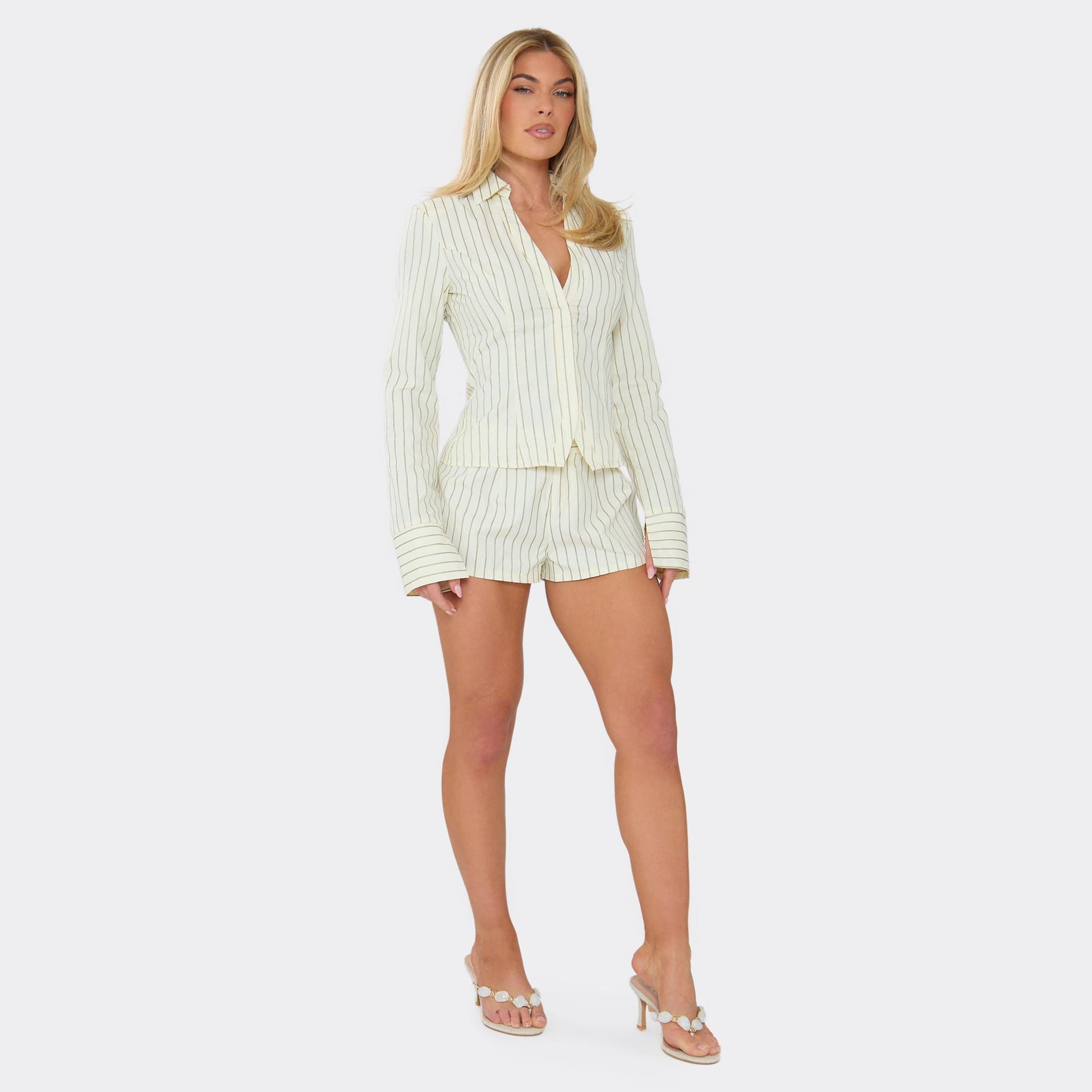 EGO Mini Shorts In Yellow Pinstripe, Women's Size UK 14
