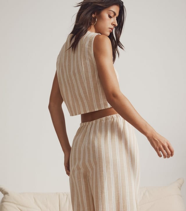 New Look Women's Off White Striped Tie Front Waistcoat New Look - 3