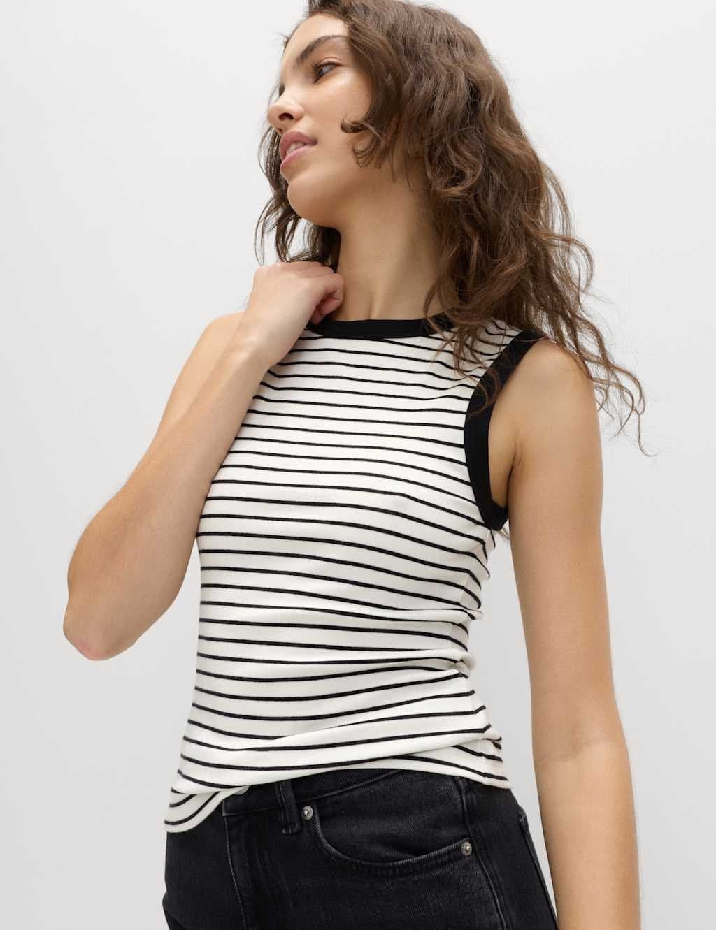 Marks & Spencer M&S Cotton Rich Premium Slim Fit Tank Top Cream Mix