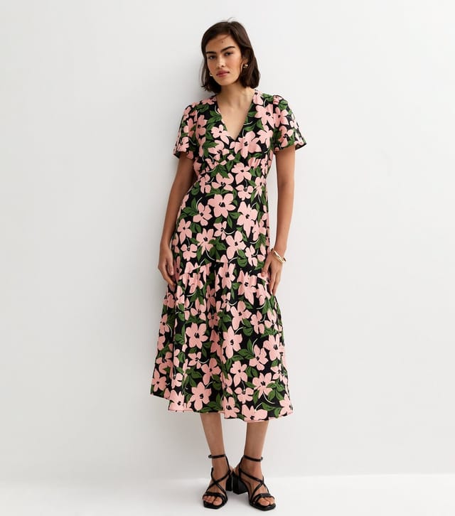 New Look Women's Green Floral Print Tiered Midi Tea Dress New Look - 2