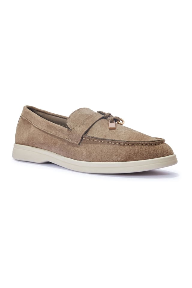 Truffle Collection Truffle Collection Women's Loafers Casual Microfibre Slip On Almond Toe Shoes in Taupe - 2