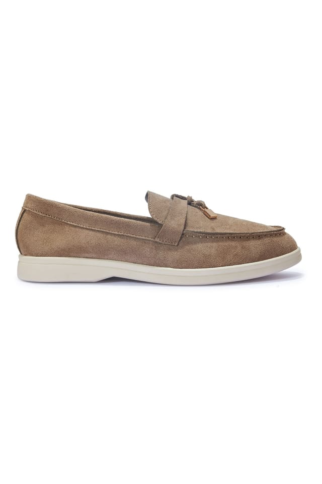 Truffle Collection Truffle Collection Women's Loafers Casual Microfibre Slip On Almond Toe Shoes in Taupe - 3