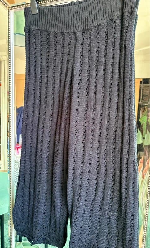 ASOS ASOS Black Crochet Knit Beach Trousers UK 18 Wide Leg Cover Up