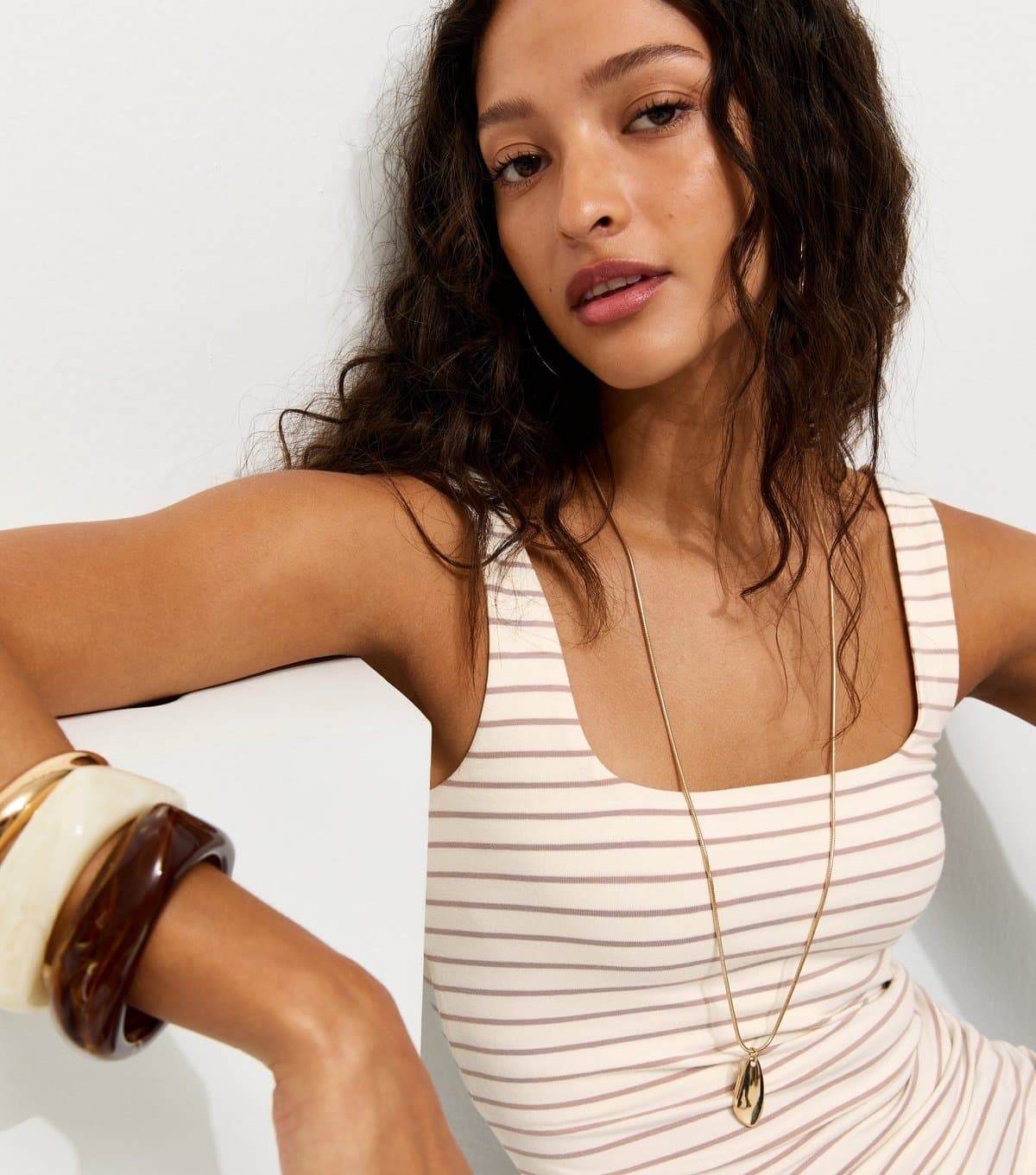 New Look Women's White Striped Square Neck Vest New Look