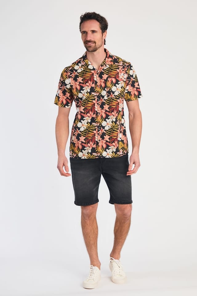 Tokyo Laundry Tokyo Laundry Men's Cotton Printed Poplin Short Sleeve Shirt in Black - 3