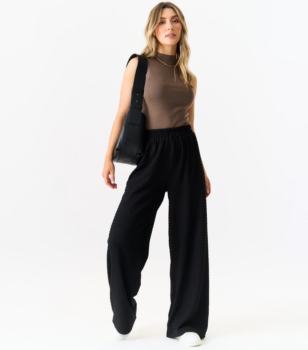Gini London Black Textured Wide Trousers