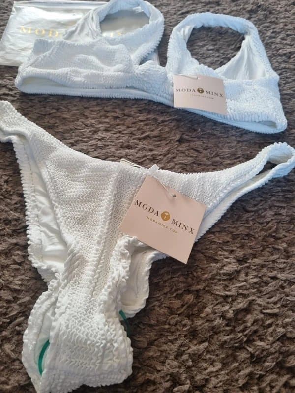 Moda Minx Moda Minx white knot-front scrunch brazilian bikini set size L