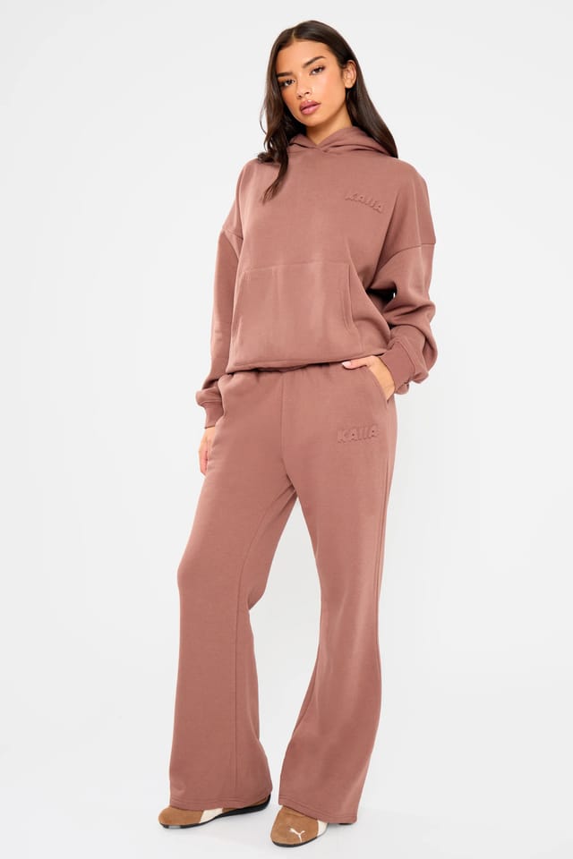 Kaiia Kaiia Embossed Bubble Logo Flared Joggers Nutmeg - 3