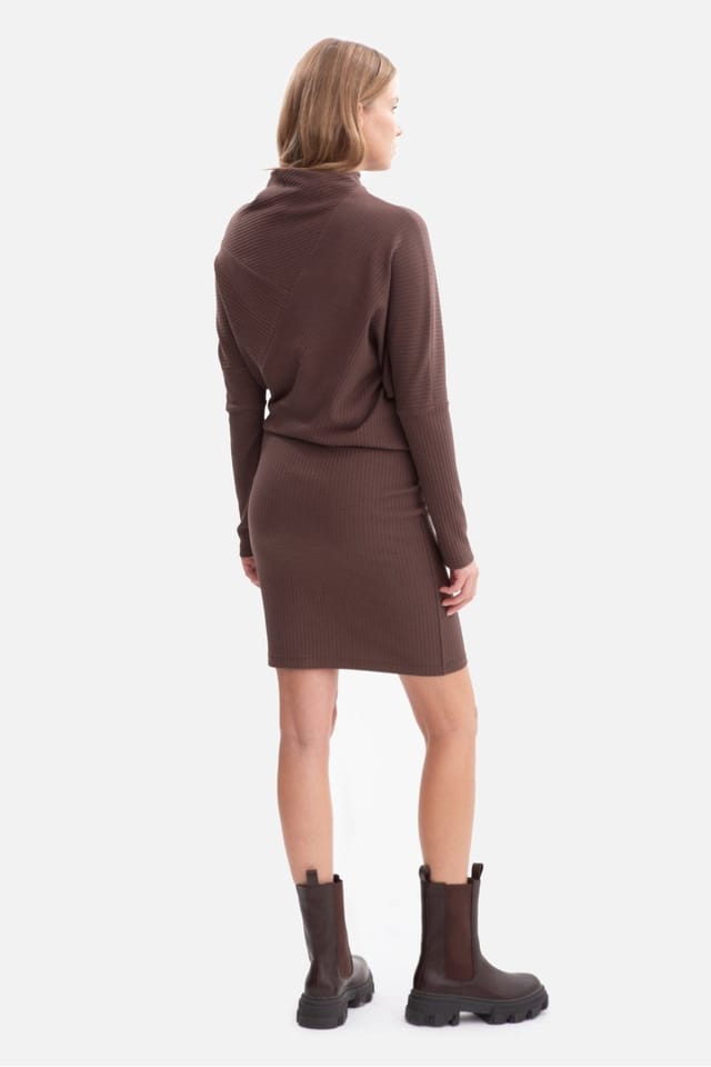 Love Lace Love Lace Women's Ribbed Knit Stand Collar Mini Dress in Brown - 3