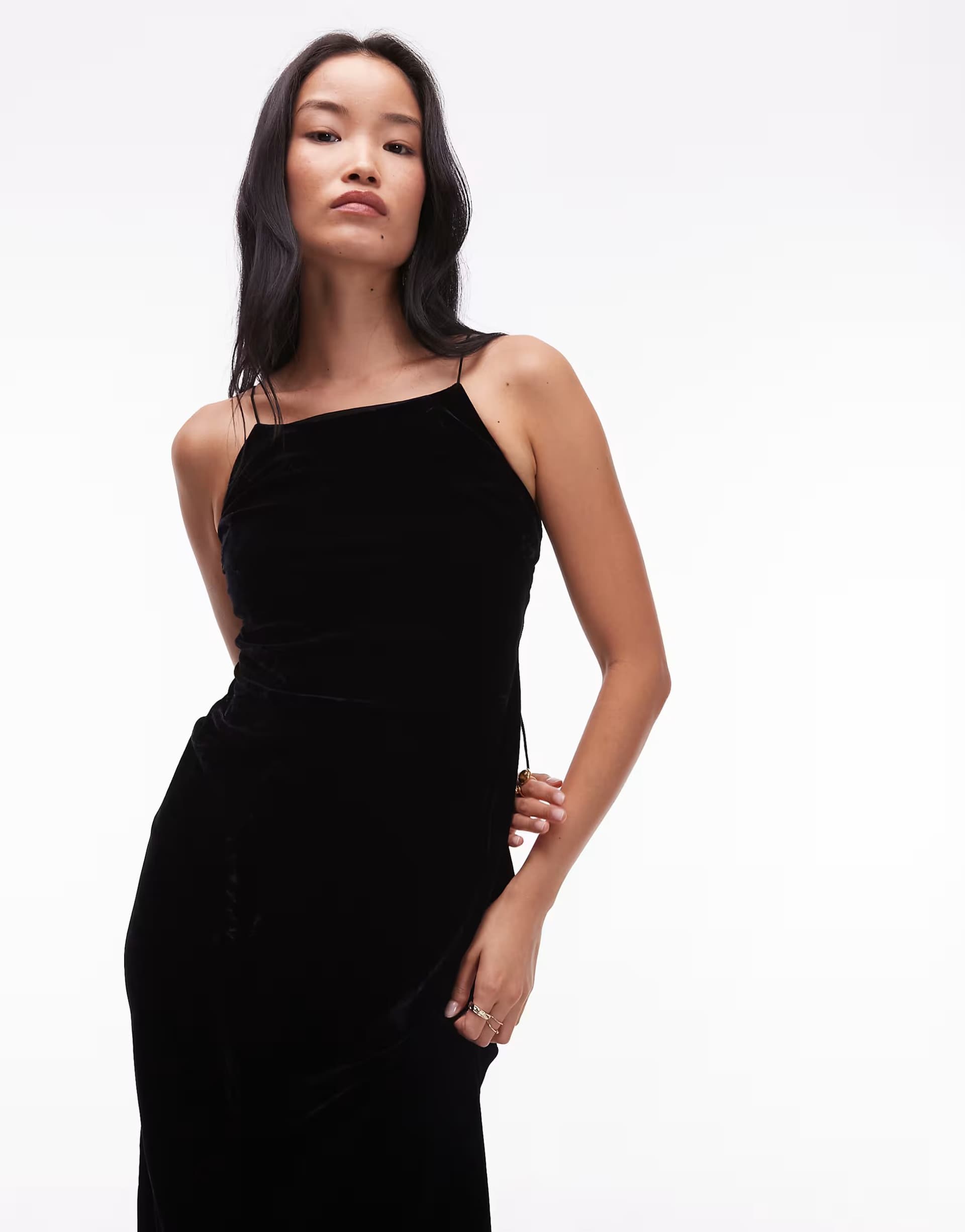 ASOS & Other Stories midi strap velvet chiffon dress in black