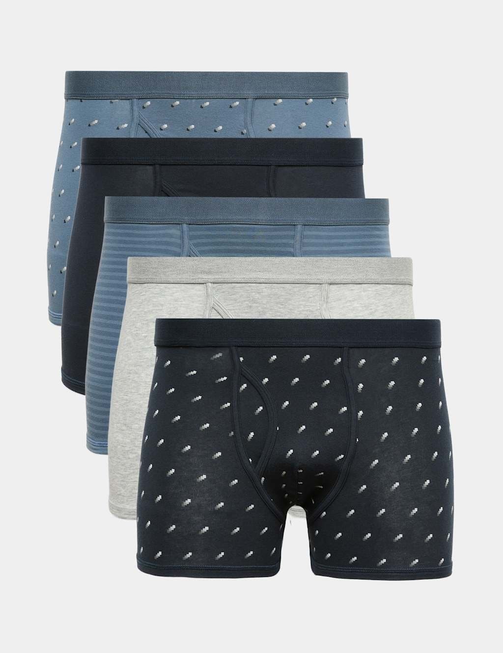 Marks & Spencer M&S 5 Pack Cotton Stretch Geo Print Trunks Blue Mix