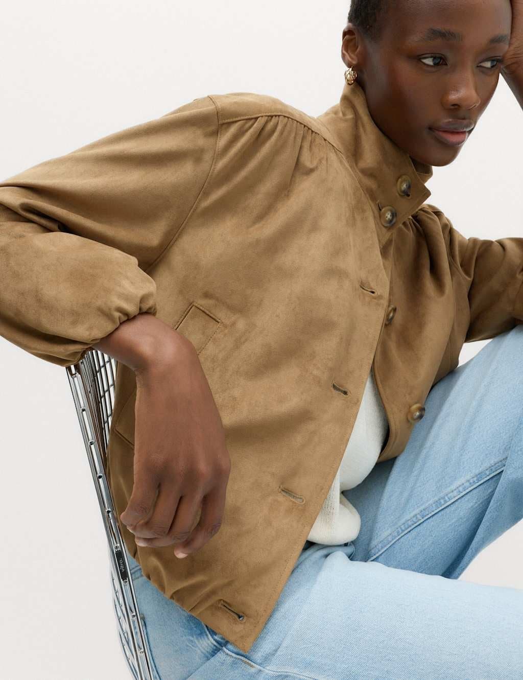 Marks & Spencer M&S Suedette Funnel Neck Short Jacket Tan