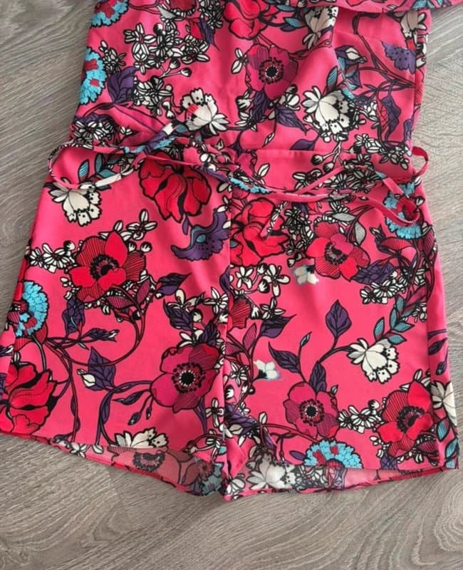River Island River Island Pink Floral Playsuit Size 14 Off Shoulder Summer Holiday Festival Y2K Romper