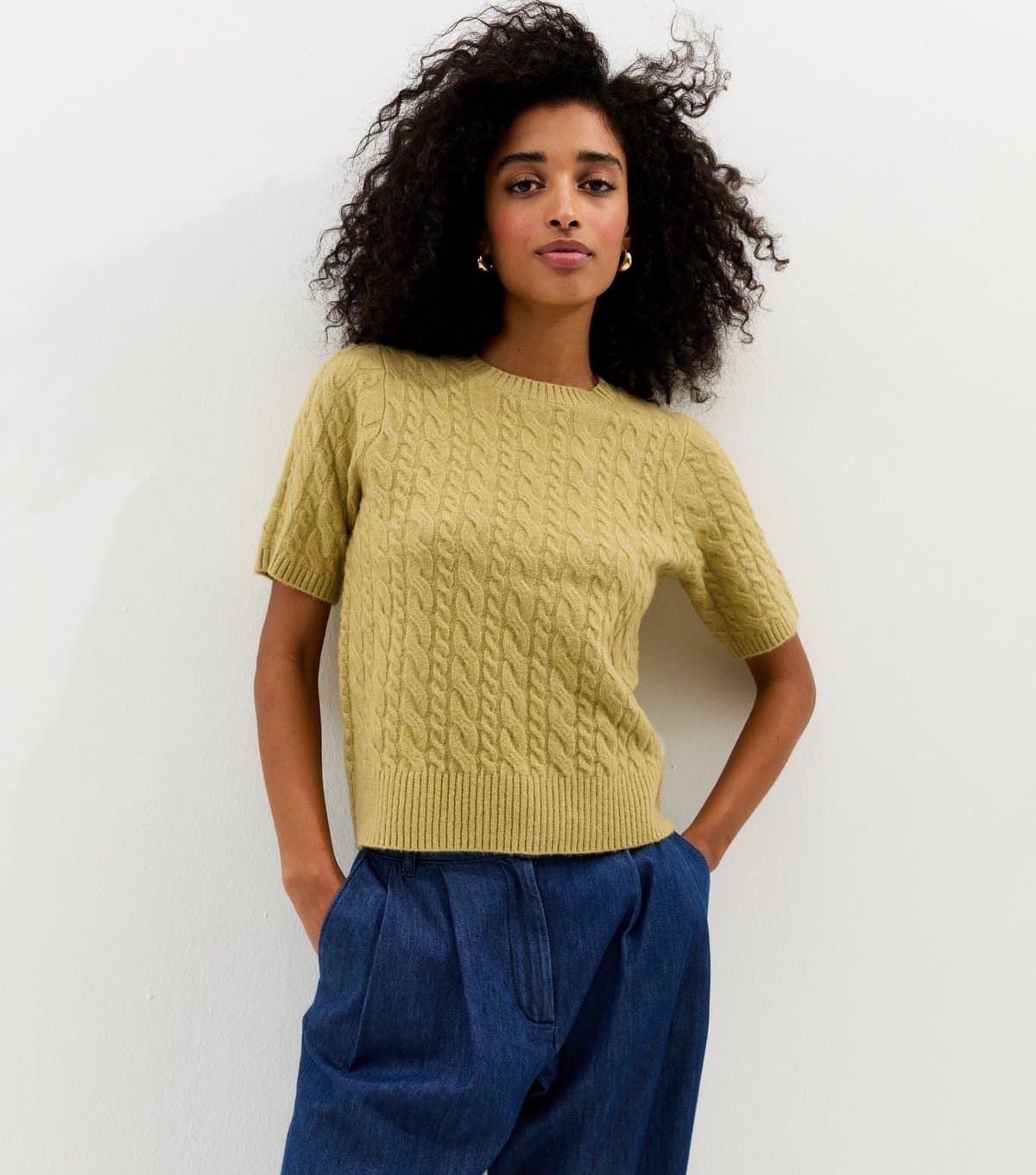 New Look Women's Green Cable Knit Top New Look