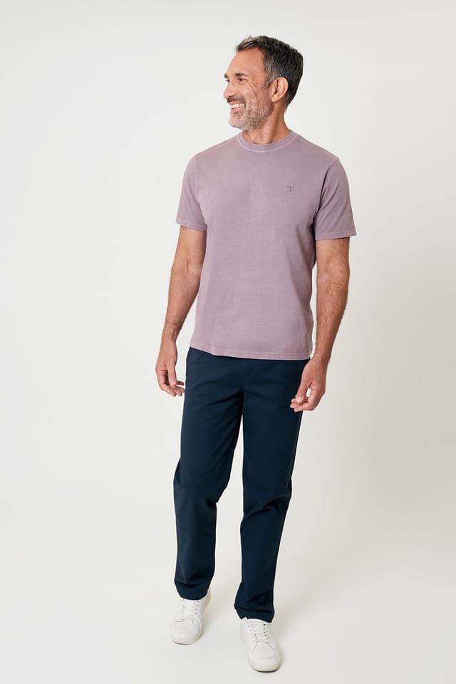 Saltwell Saltwell Men's Garment Dye Cotton Jersey Crew Neck T-Shirt in Dark Pink - 3