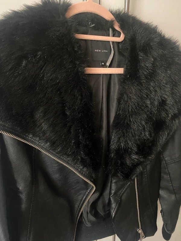 New Look new look faux fur trimmed leather jacket
