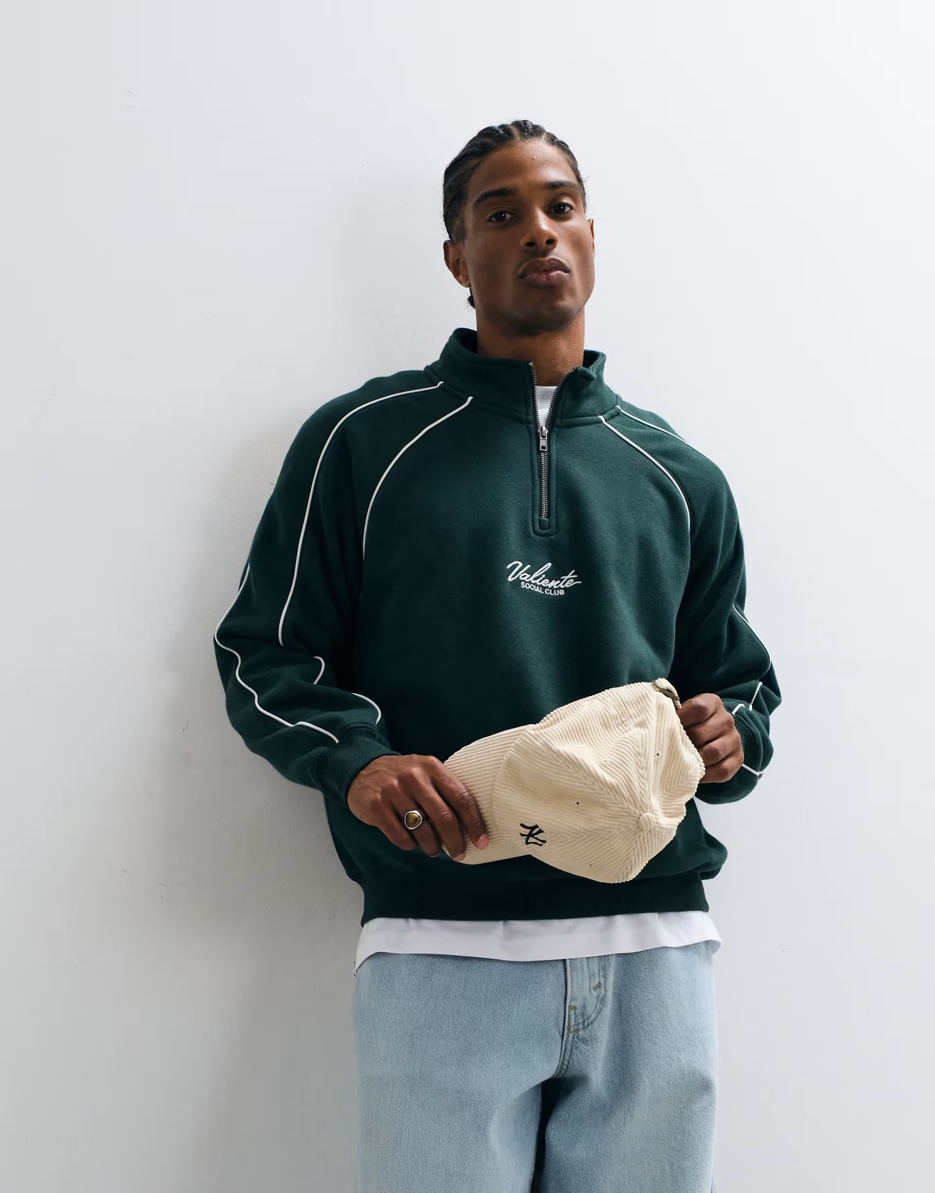 ASOS Cotton On 1/4 zip graphic fleece in pineneedle green