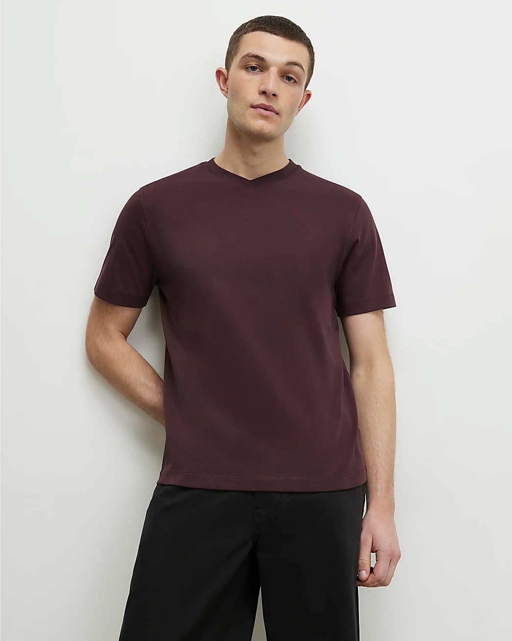 River Island Mens River Island Red Slim Fit Cotton Essential V Neck T-Shirt