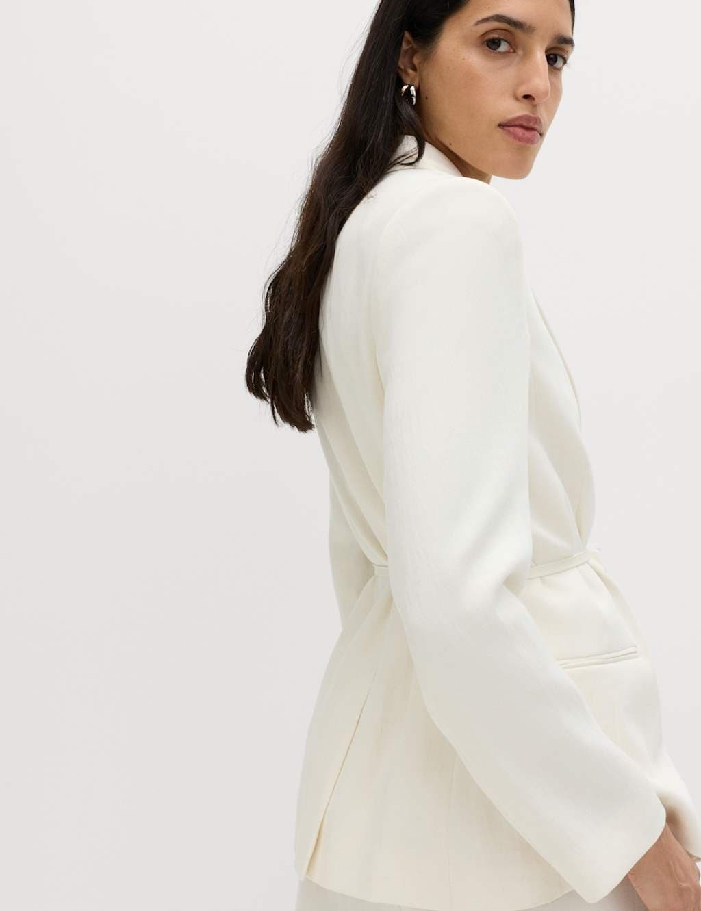 Marks & Spencer M&S Tie Belted Blazer with Linen Ivory