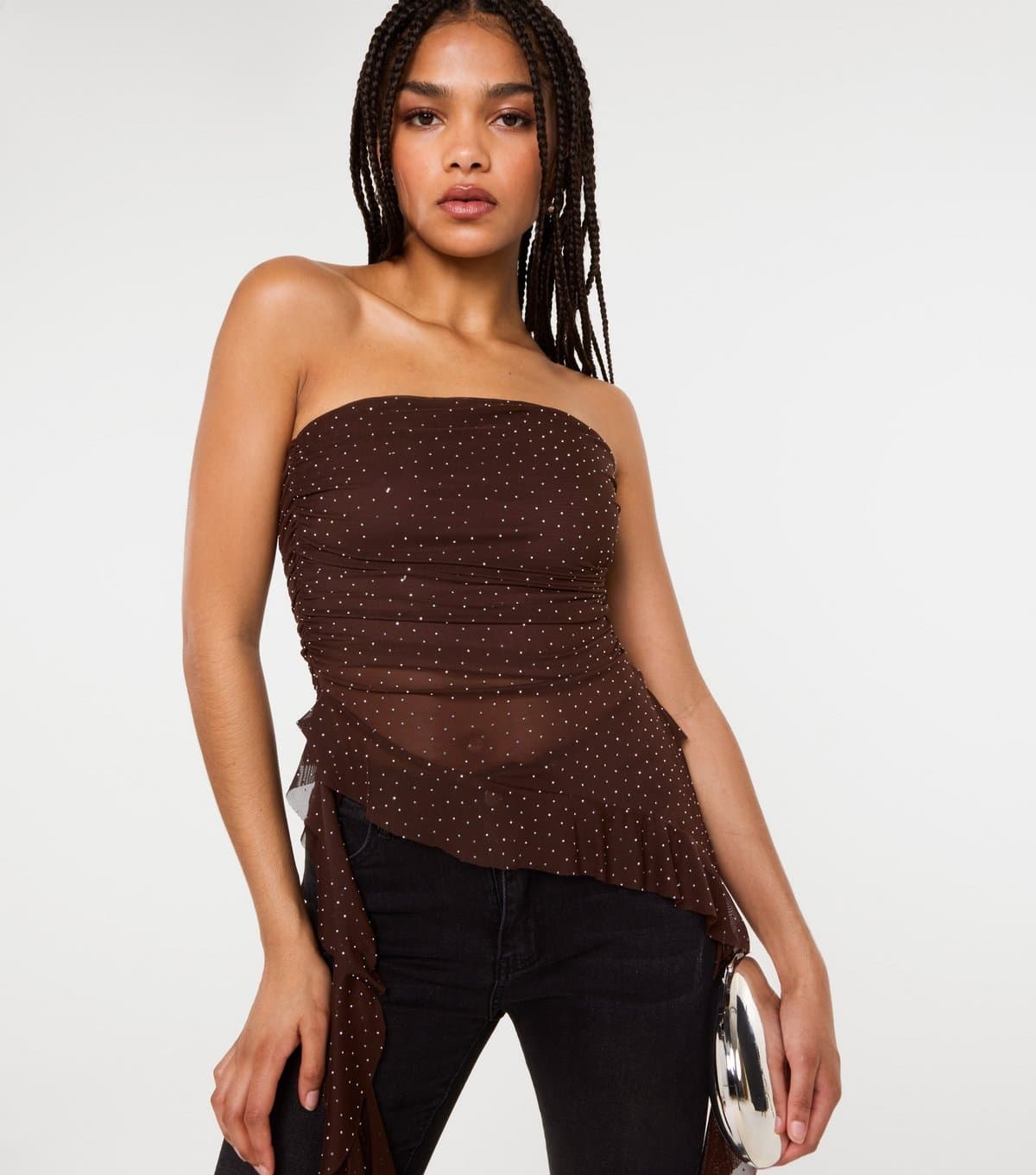 Pink Vanilla Women's Brown Asymmetric Diamante Bandeau Top Pink Vanilla New Look