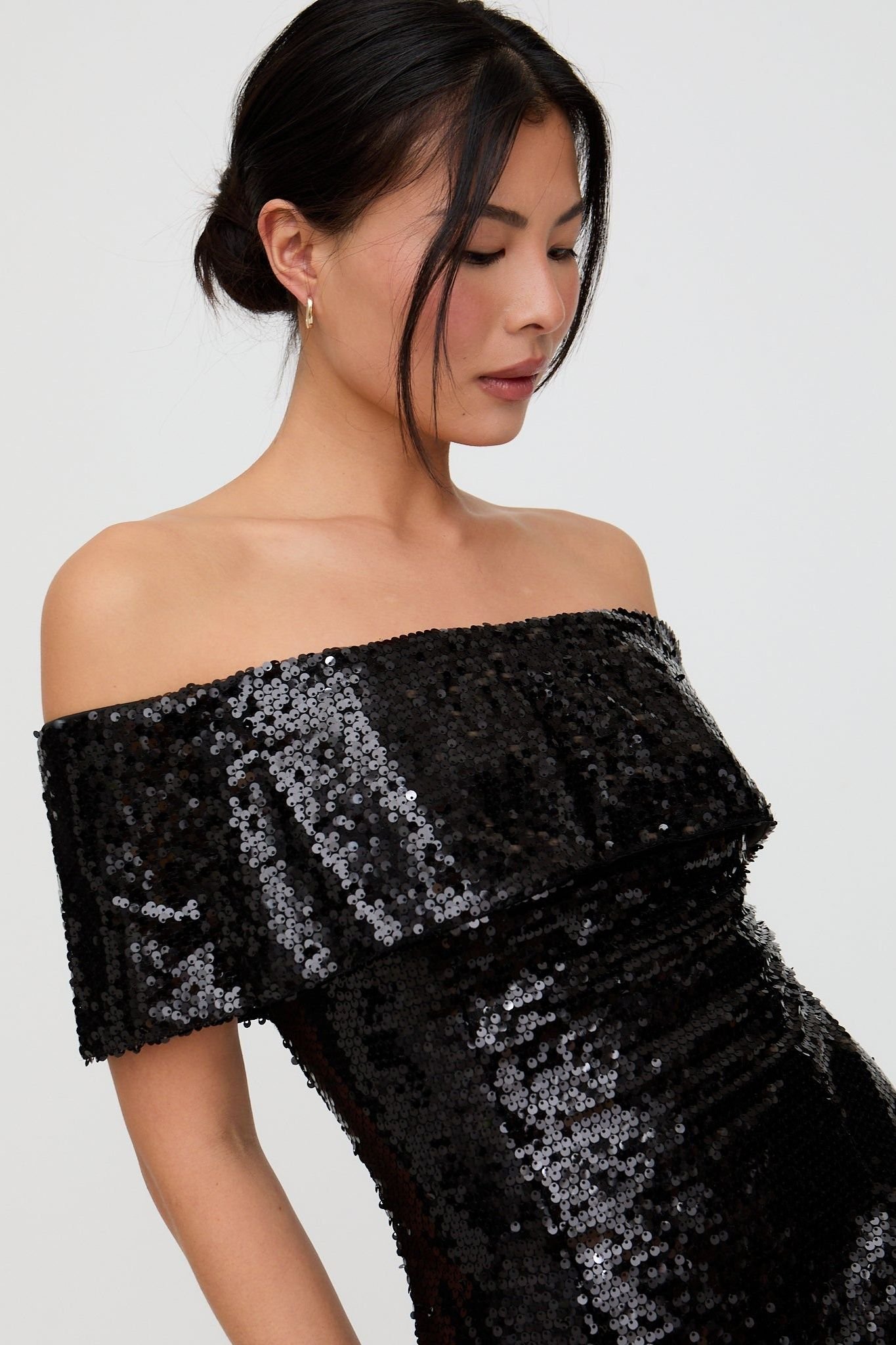 Lily and Lionel Lily and Lionel Women's Jaya Off-The Shoulder Sequins Mini Dress In Black - 2