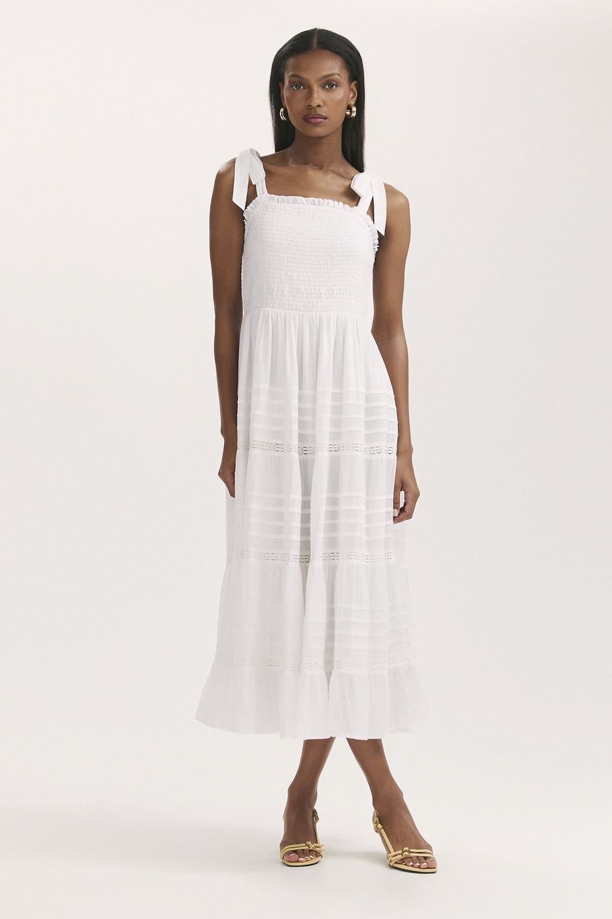 Finery London Finery London Women's Ebony Cotton Strappy Tiered Dress in White