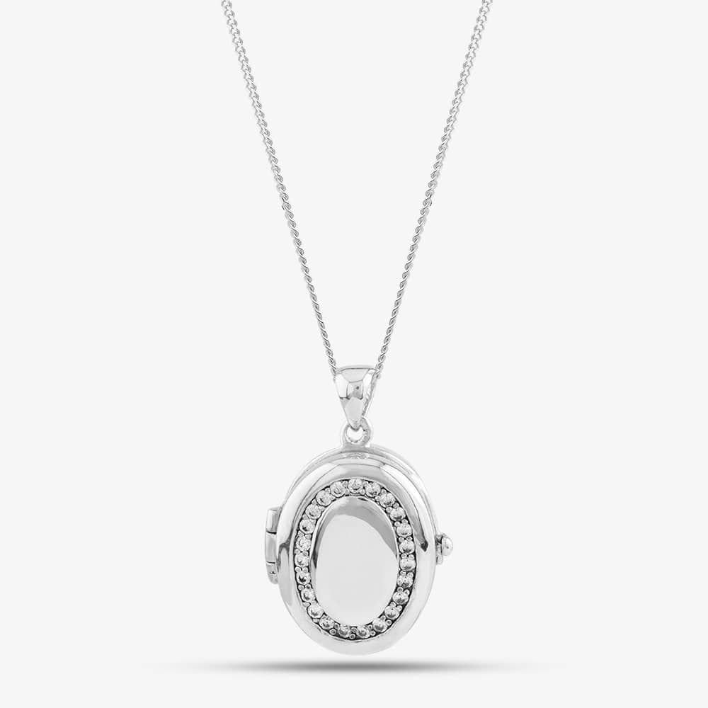 T.H.Baker T.H.Baker Women's Silver Cubic Zirconia Oval Locket Necklace 8.65.1884 - 1
